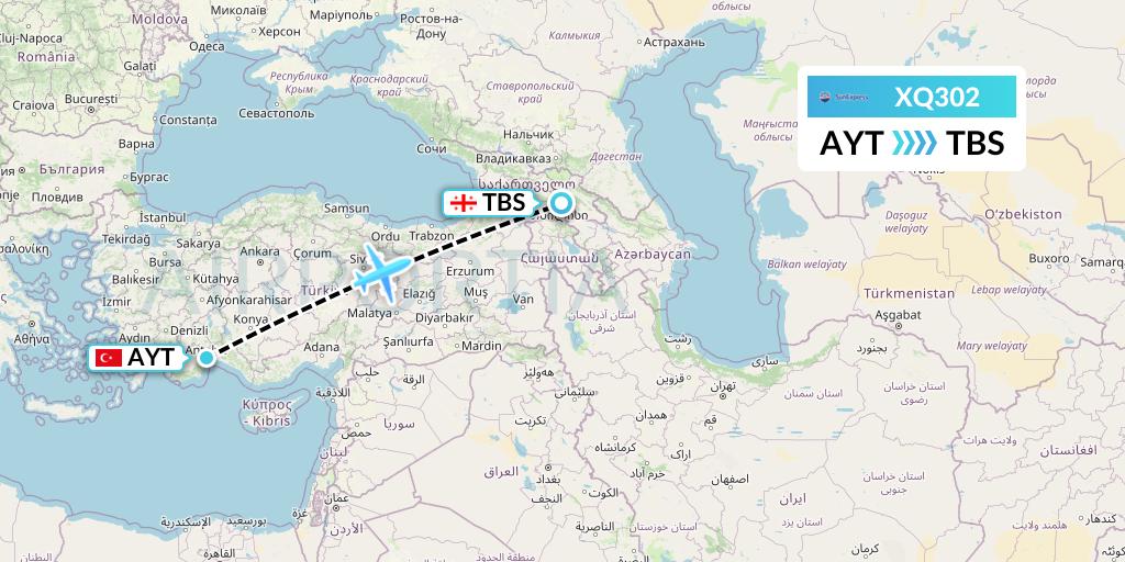 XQ302 SunExpress Flight Map: Antalya to Tbilisi