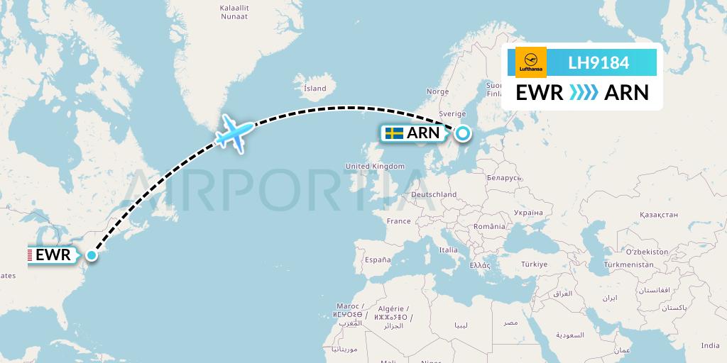 LH9184 Lufthansa Flight Map: New York to Stockholm