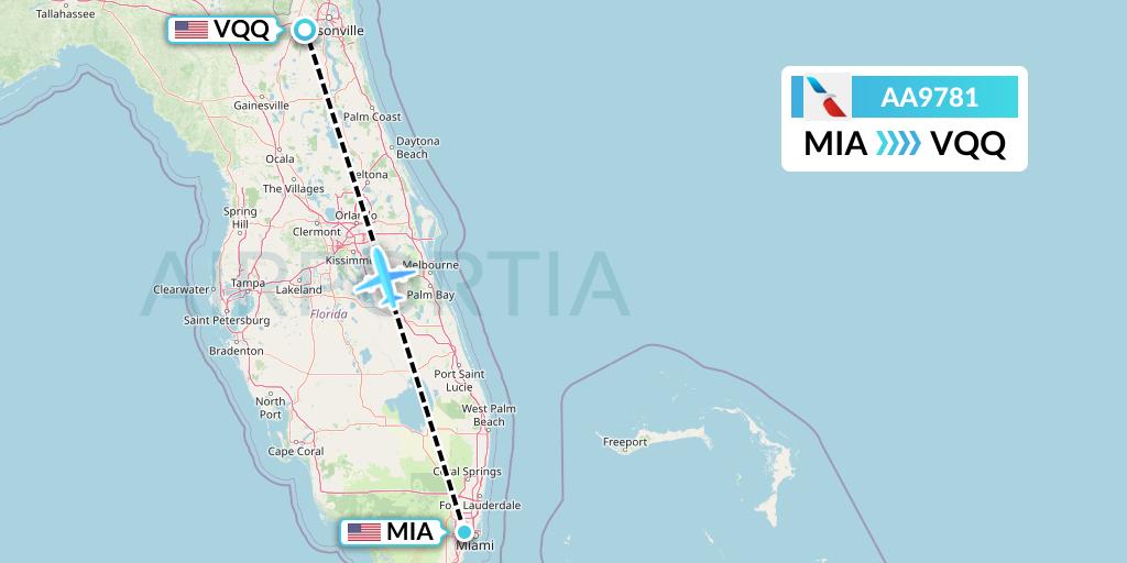 AA9781 American Airlines Flight Map: Miami to Jacksonville