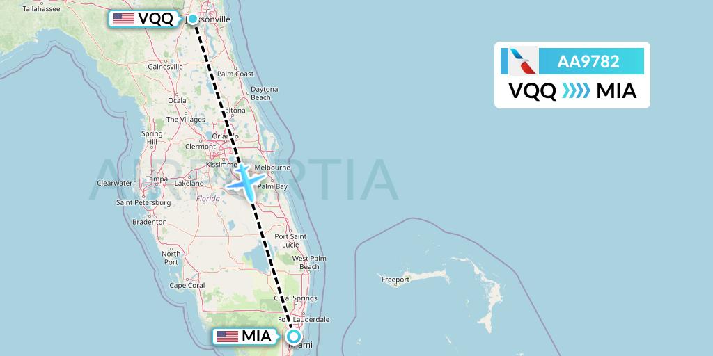 AA9782 American Airlines Flight Map: Jacksonville to Miami