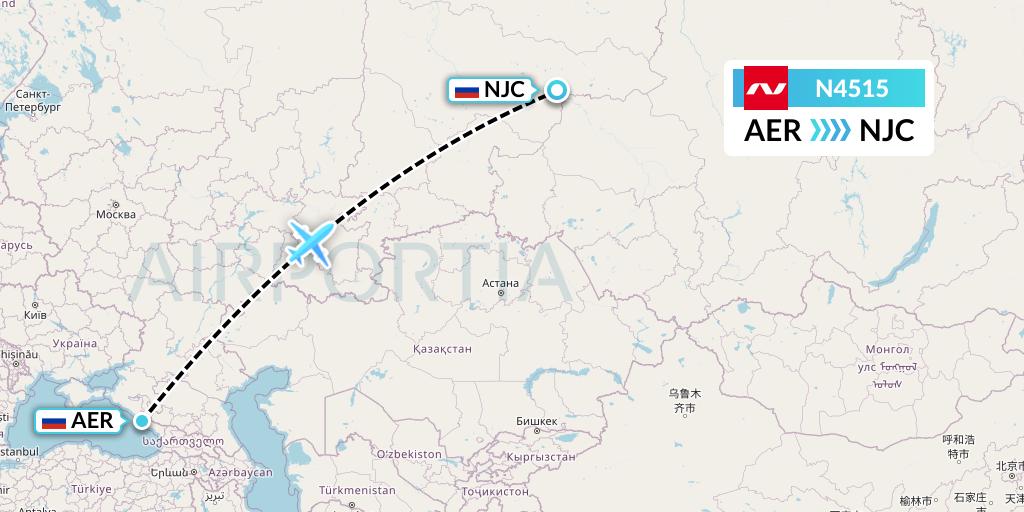 N4515 Nordwind Airlines Flight Map: Sochi to Nizhnevartovsk