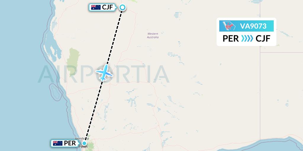 VA9073 Virgin Australia Flight Map: Perth to Coondewanna