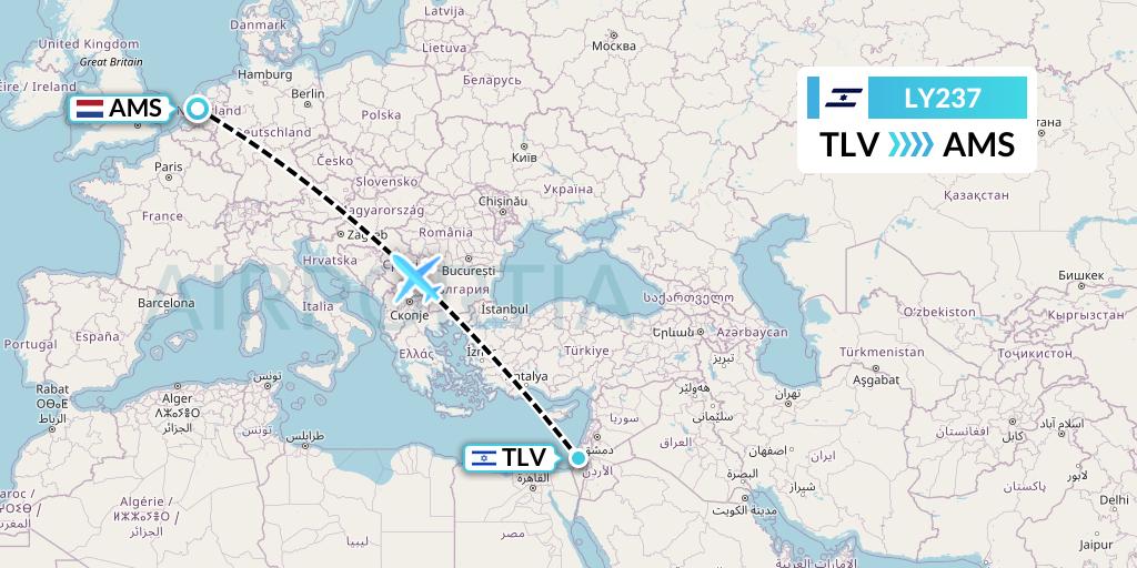 LY237 El Al Flight Map: Tel Aviv to Amsterdam