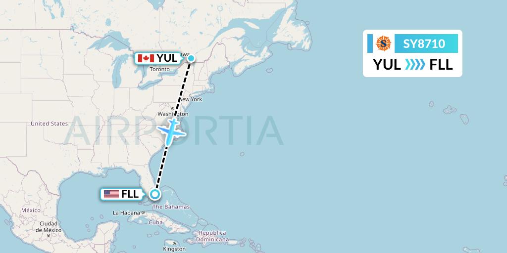 SY8710 Sun Country Airlines Flight Map: Montreal to Fort Lauderdale