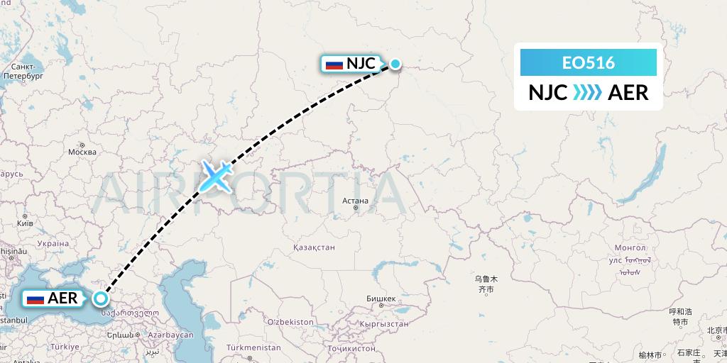 EO516 Pegas Fly Flight Map: Nizhnevartovsk to Sochi