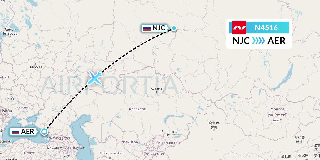 N4516 Nordwind Airlines Flight Map: Nizhnevartovsk to Sochi