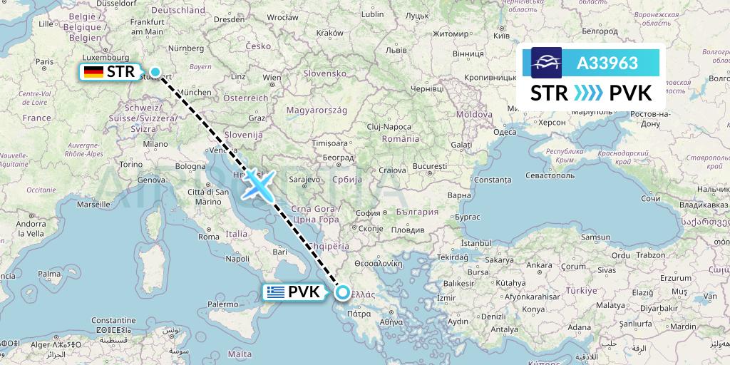 A33963 Aegean Airlines Flight Map: Stuttgart to Preveza