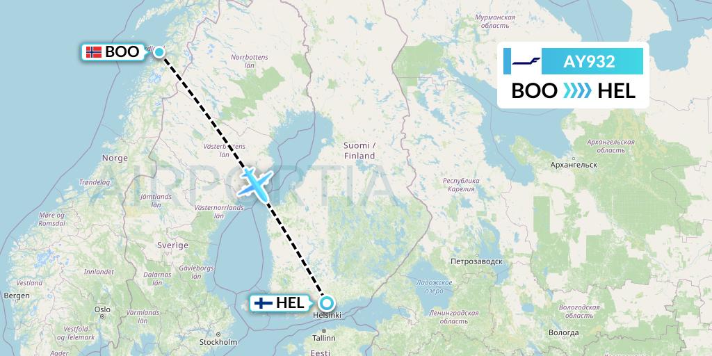 AY932 Finnair Flight Map: Bodo to Helsinki