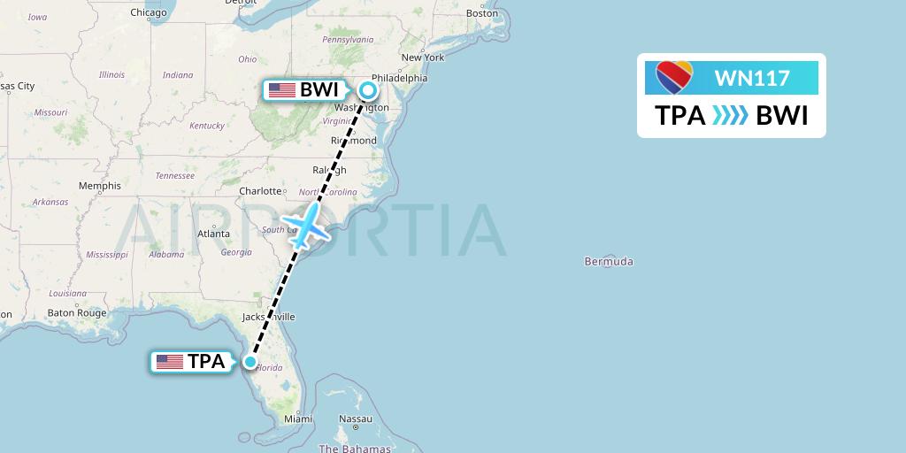 WN117 Flight Status Southwest Airlines Tampa to Baltimore (SWA117)