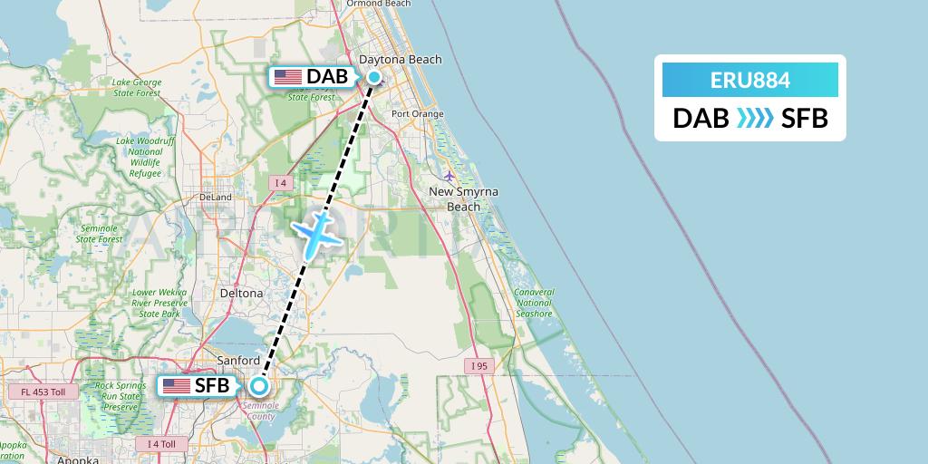 ERU884 Embry-riddle Aeronautical University Flight Map: Daytona Beach to Orlando