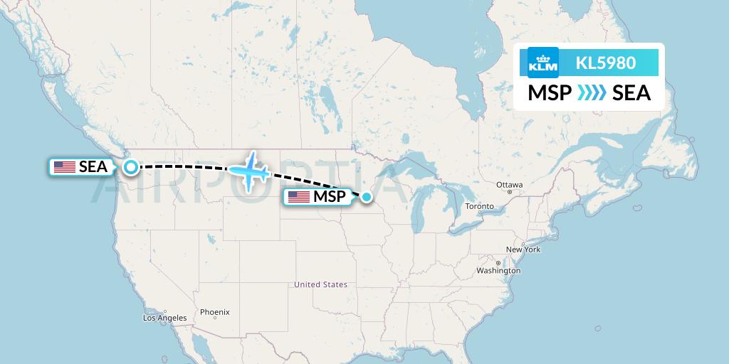 KL5980 KLM Flight Map: Minneapolis to Seattle