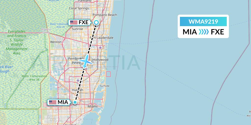 WMA9219 Watermakers Air Flight Map: Miami to Fort Lauderdale