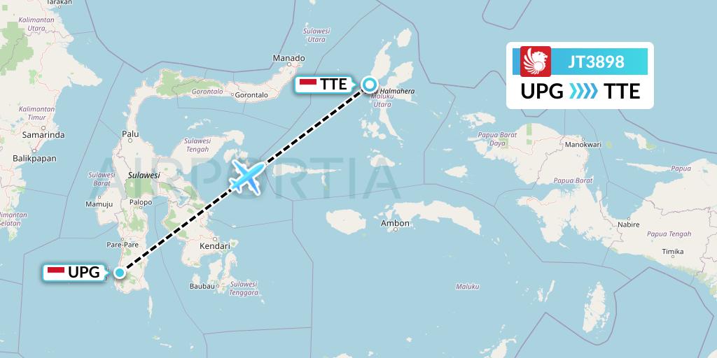 JT3898 Lion Airlines Flight Map: Makassar to Ternate
