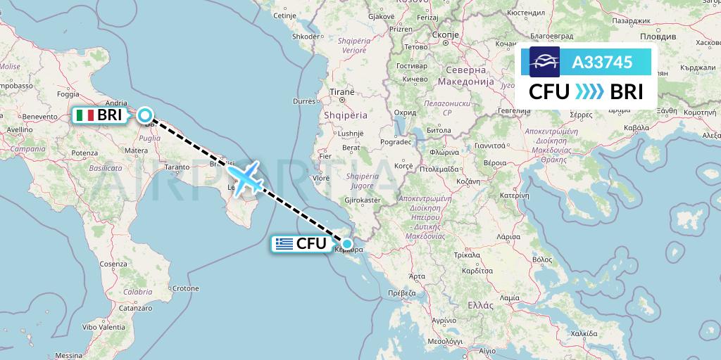 A33745 Aegean Airlines Flight Map: Corfu to Bari