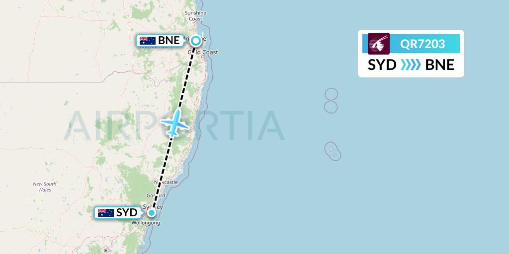 QR7203 Qatar Airways Flight Map: Sydney to Brisbane
