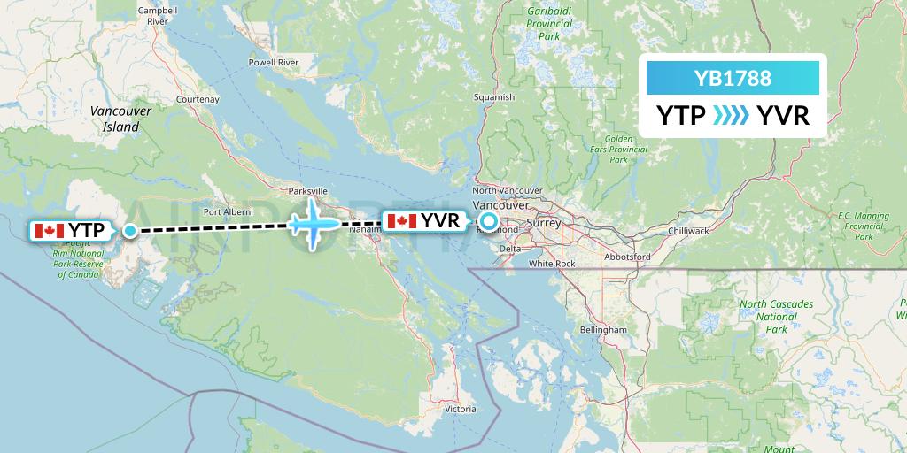 YB1788 Harbour Air Seaplanes Flight Map: Tofino to Vancouver