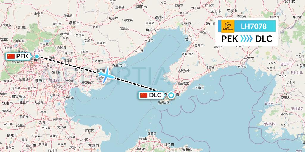 LH7078 Lufthansa Flight Map: Beijing to Dalian