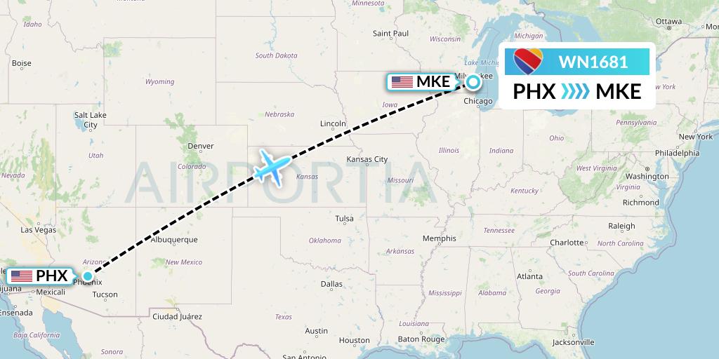 WN1681 Southwest Airlines Flight Map: Phoenix to Milwaukee