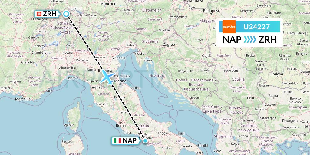 U24227 EasyJet Flight Map: Naples to Zurich