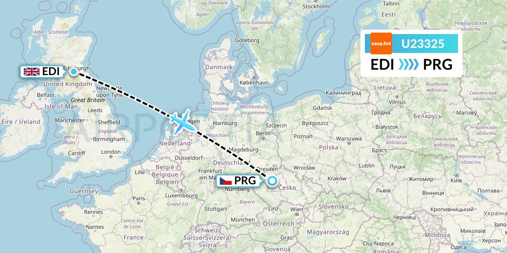 U23325 EasyJet Flight Map: Edinburgh to Prague