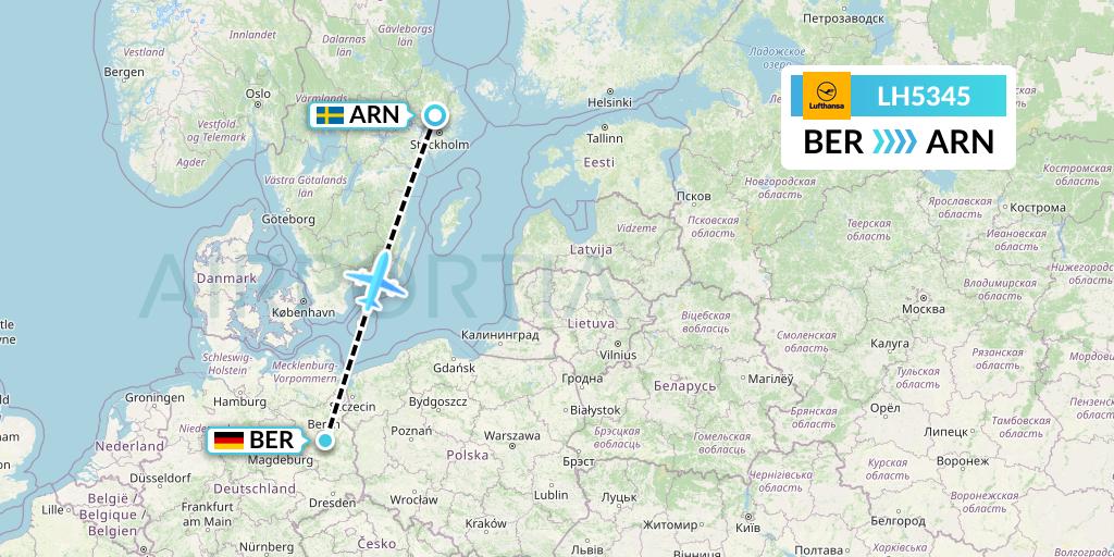 LH5345 Lufthansa Flight Map: Berlin to Stockholm