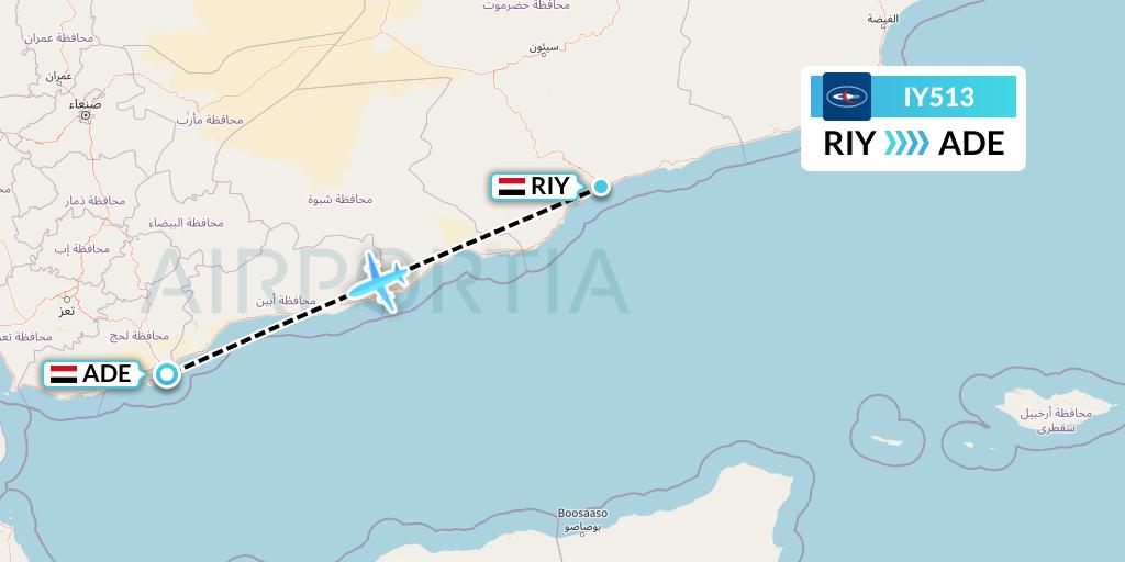 IY513 Yemenia Flight Map: Riyan to Aden