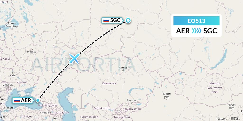 EO513 Pegas Fly Flight Map: Sochi to Surgut