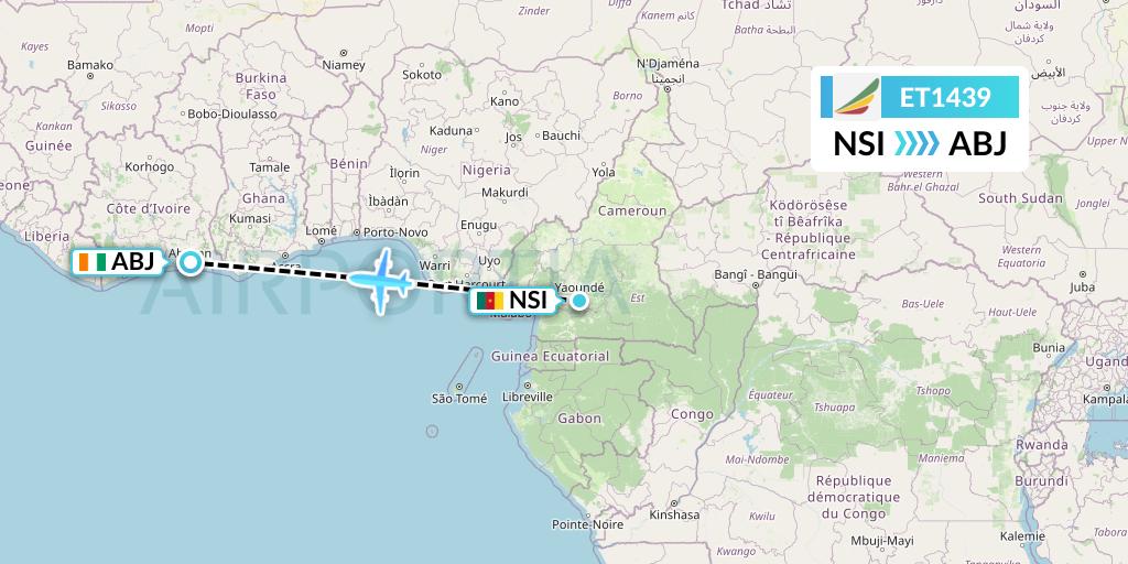 ET1439 Ethiopian Airlines Flight Map: Yaounde to Abidjan