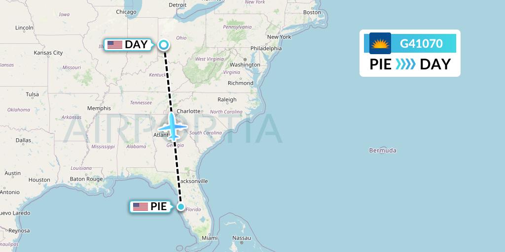 G41070 Allegiant Air Flight Map: St. Petersburg to Dayton
