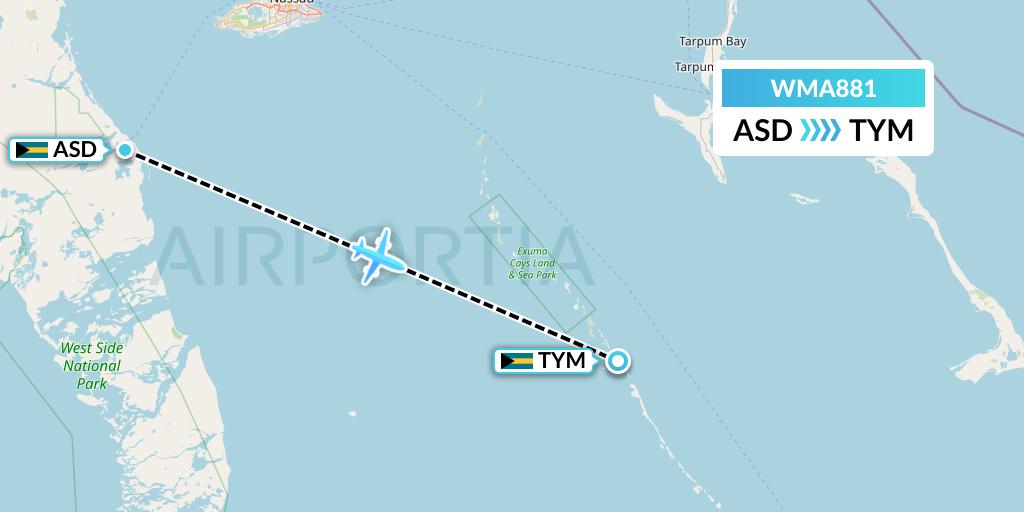 WMA881 Watermakers Air Flight Map: Bahamas to Bahamas