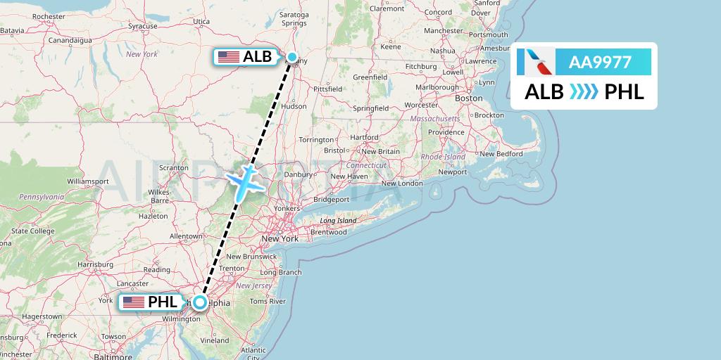 AA9977 American Airlines Flight Map: Albany to Philadelphia