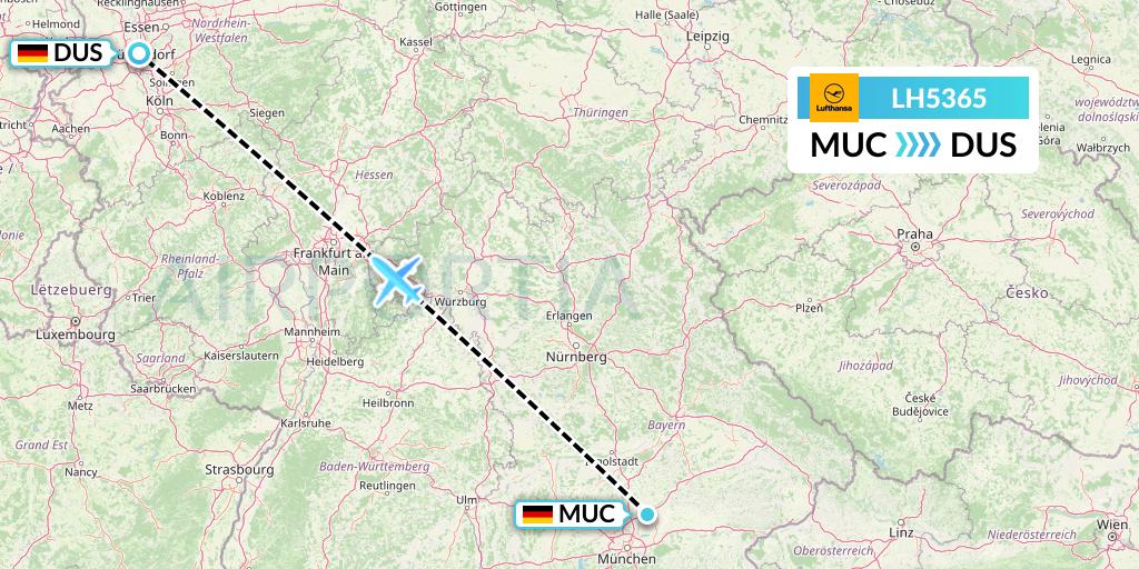 LH5365 Lufthansa Flight Map: Munich to Dusseldorf