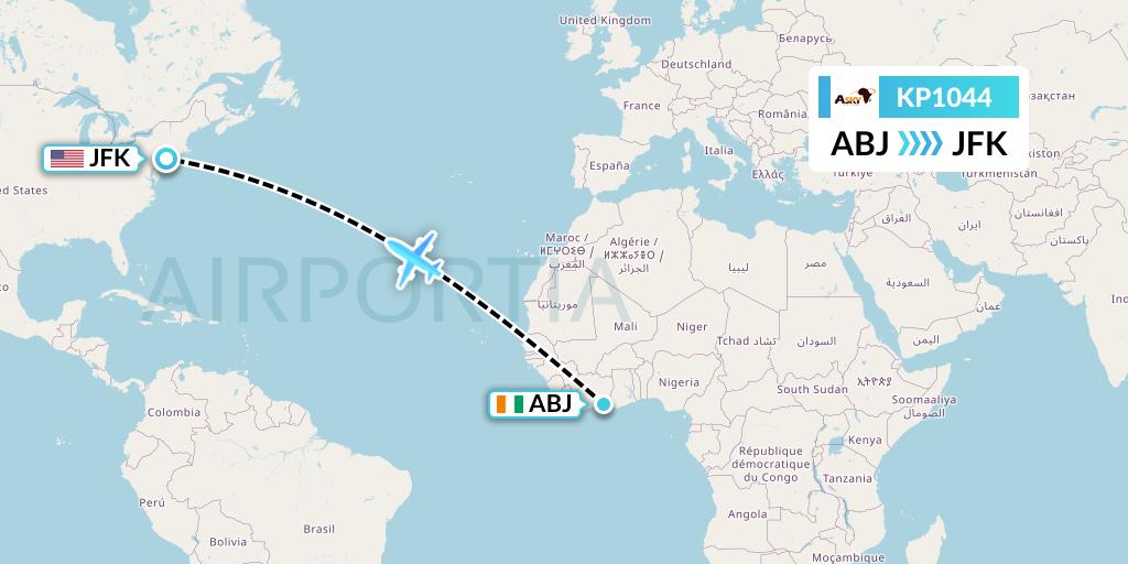KP1044 ASKY Flight Map: Abidjan to New York