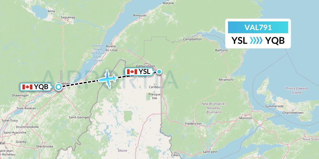VAL791 Voyageur Airlines Flight Map: St Leonard to Quebec