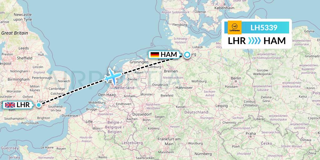 LH5339 Lufthansa Flight Map: London to Hamburg
