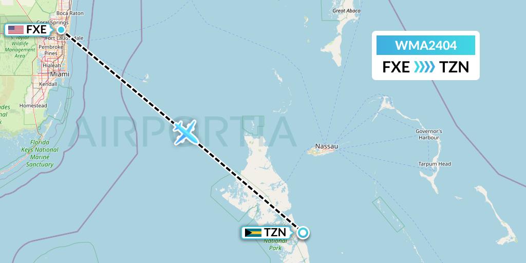 WMA2404 Watermakers Air Flight Map: Fort Lauderdale to South Andros