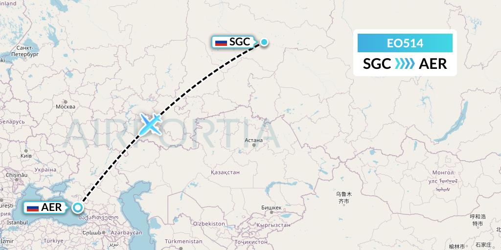EO514 Pegas Fly Flight Map: Surgut to Sochi