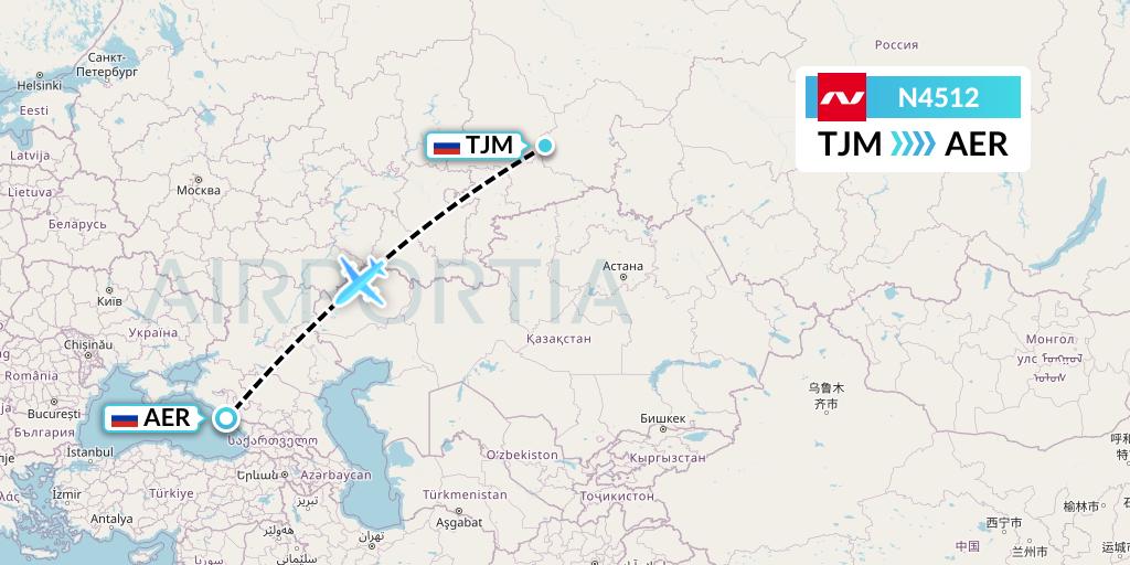 N4512 Nordwind Airlines Flight Map: Tyumen to Sochi