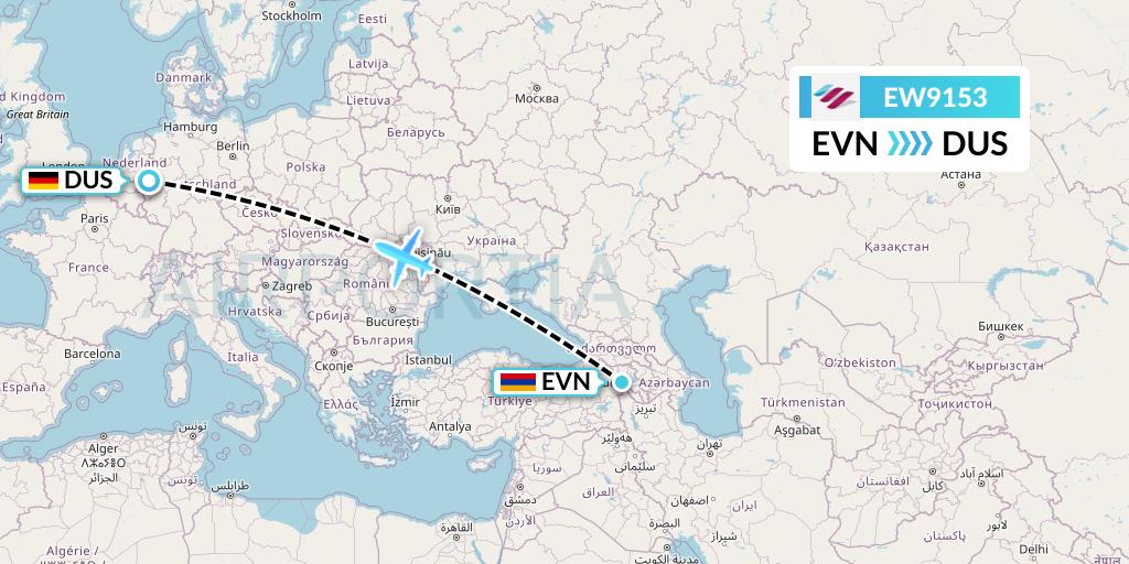 EW9153 Eurowings Flight Map: Yerevan to Dusseldorf