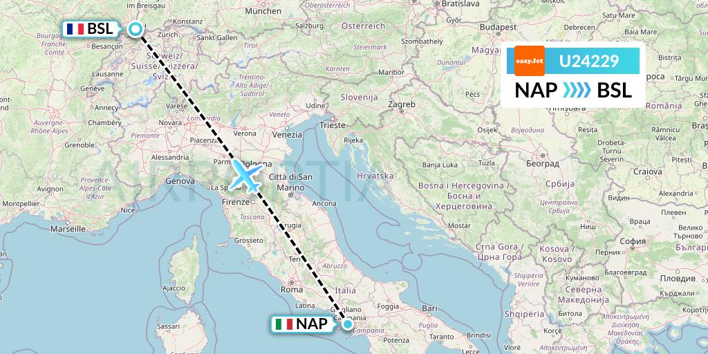 U24229 EasyJet Flight Map: Naples to Basel