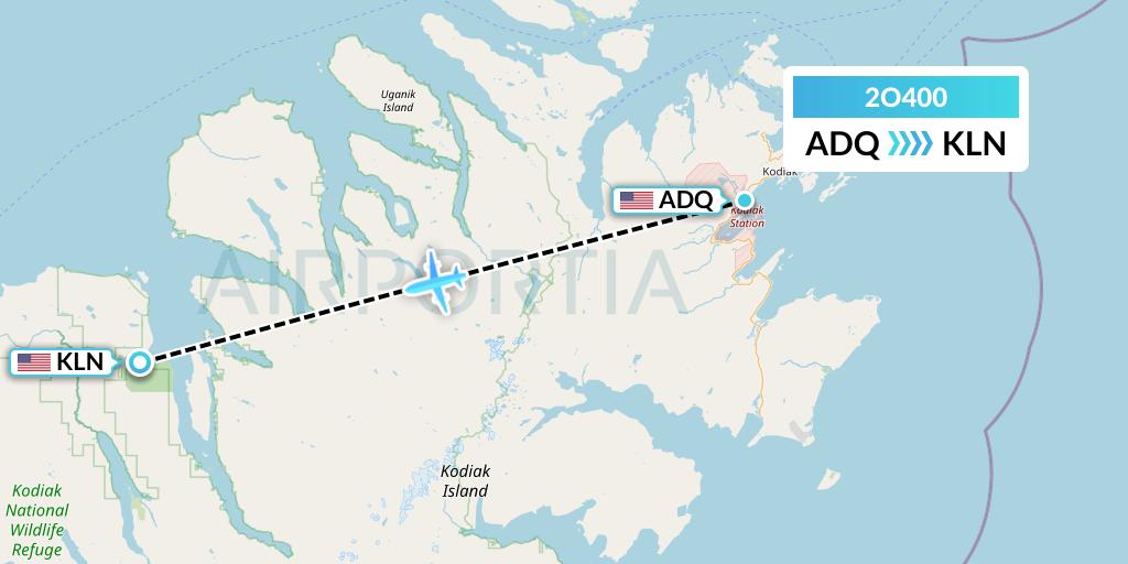 2O400 Island Air Service Flight Map: Kodiak to Larsen Bay