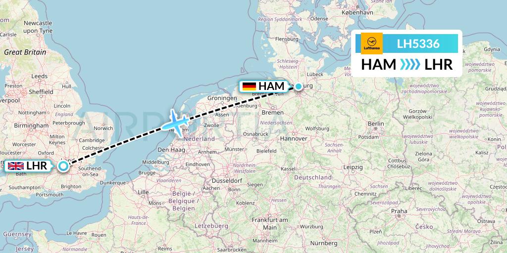 LH5336 Lufthansa Flight Map: Hamburg to London