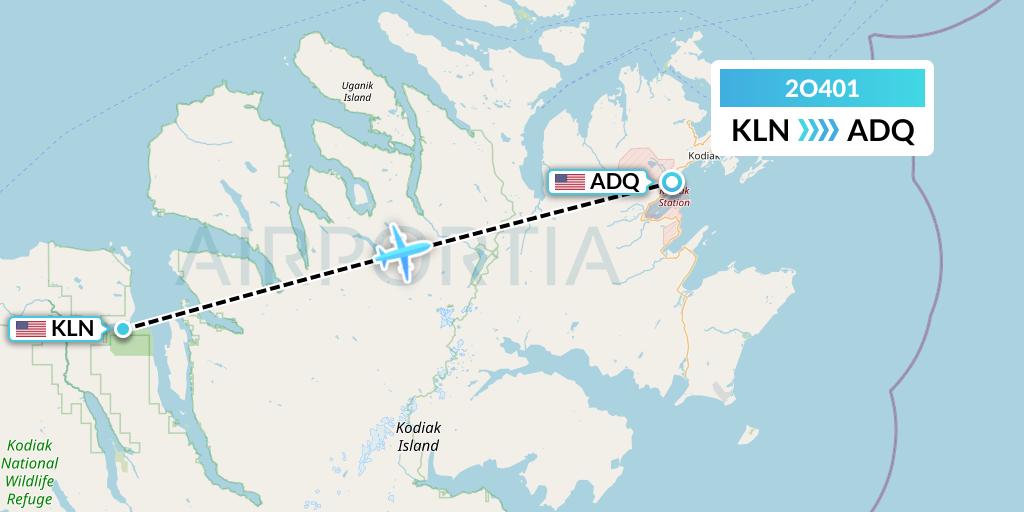 2O401 Island Air Service Flight Map: Larsen Bay to Kodiak