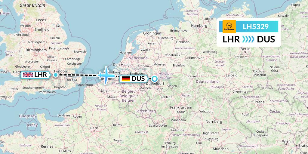 LH5329 Lufthansa Flight Map: London to Dusseldorf