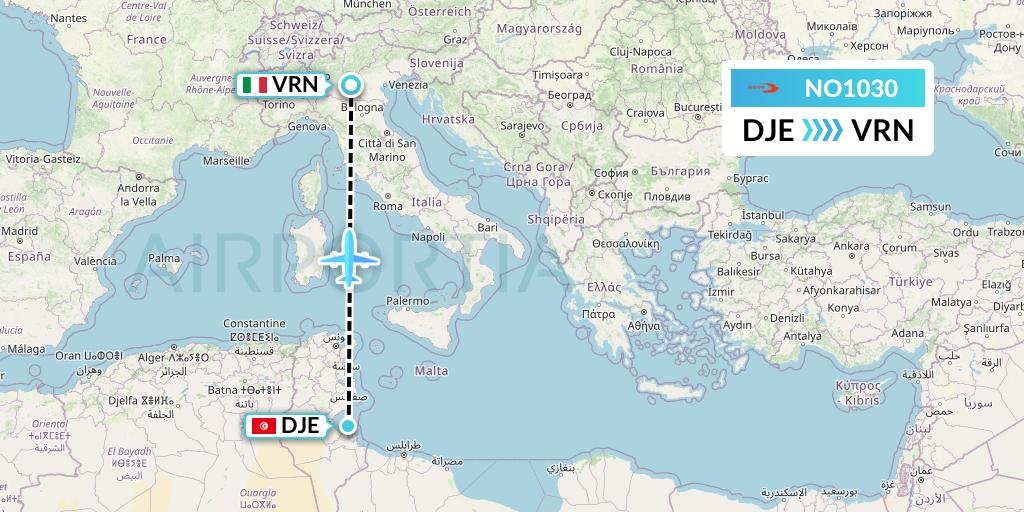 NO1030 Neos Flight Map: Djerba to Verona