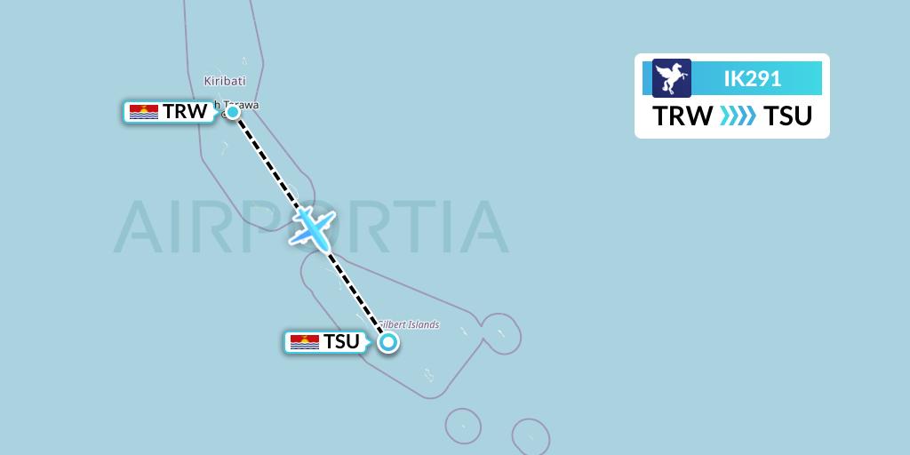 IK291 Air Kiribati Flight Map: Tarawa to Tabiteuea South