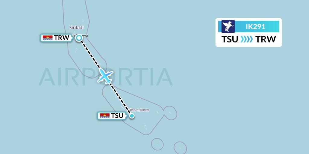 IK291 Air Kiribati Flight Map: Tabiteuea South to Tarawa