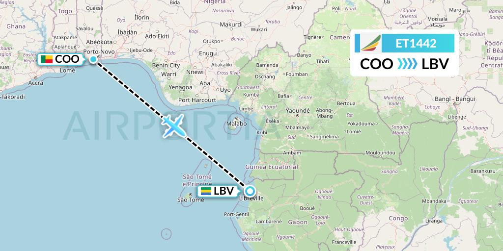 ET1442 Ethiopian Airlines Flight Map: Cotonou to Libreville