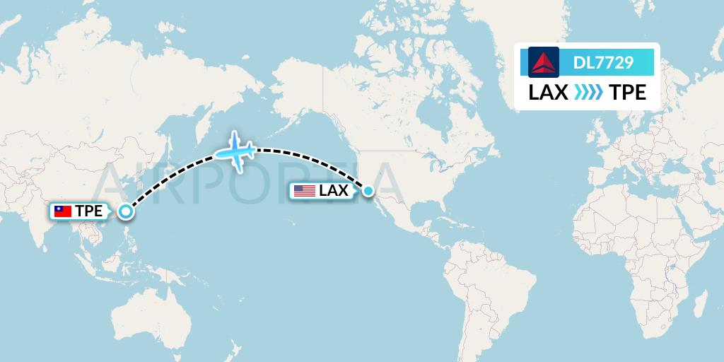 DL7729 Delta Air Lines Flight Map: Los Angeles to Taipei
