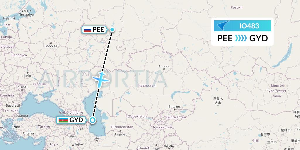 IO483 IrAero Flight Map: Perm to Baku